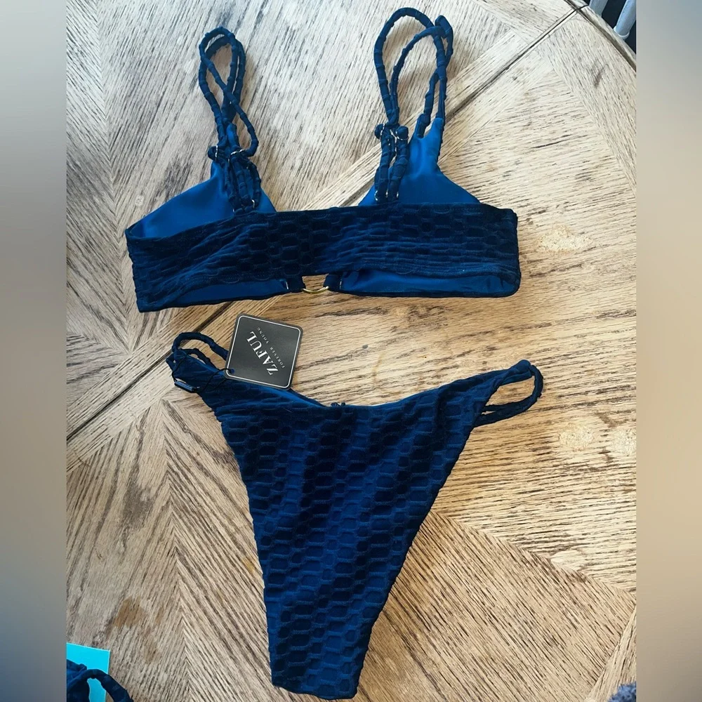 ZAFUL Women's Navy Blue Textured Bikini Set